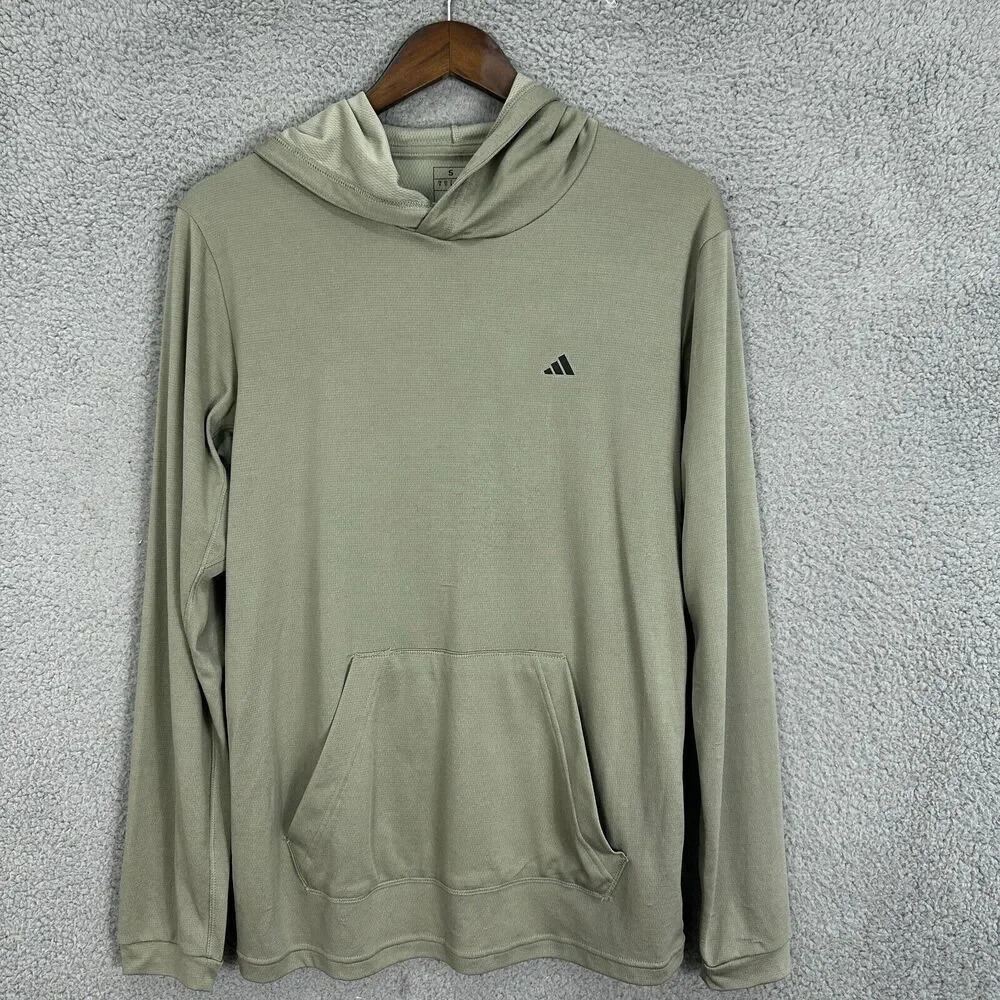 adidas shirt mens small gray green logo pullover‎ hoodie lightweight regular fit
